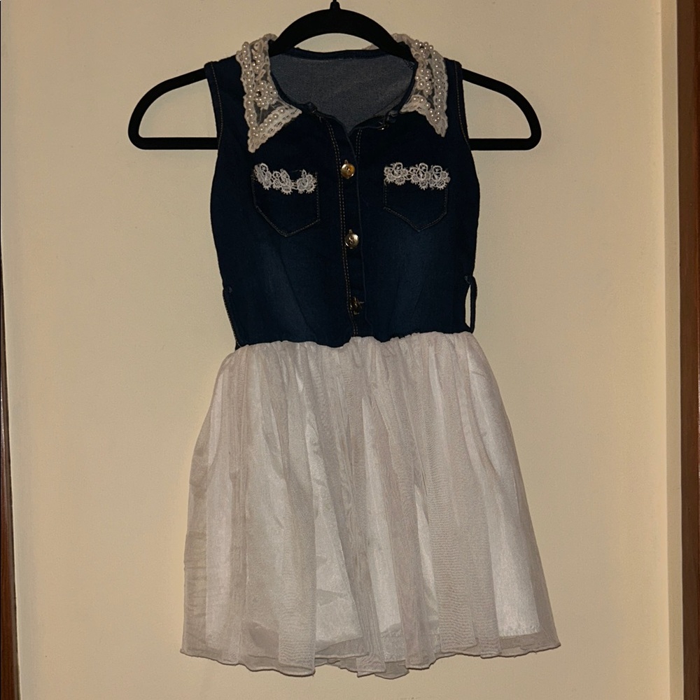 Denim upper designed 2 front pockets w/ Lace & jewels like lace  Full skirt!!!
